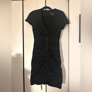 Nicole Miller Collection Ruched Little Black Dress LBD Lace-Up Mini size 4
